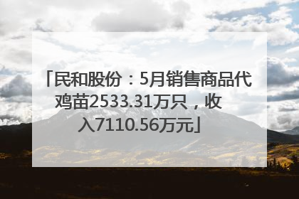 民和股份：5月销售商品代鸡苗2533.31万只，收入7110.56万元